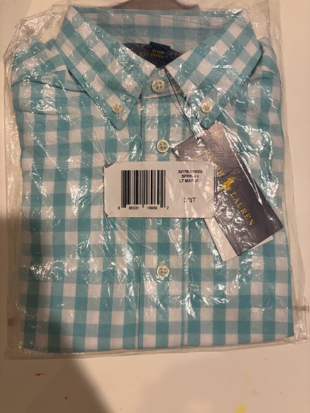 Ralph Lauren Toddlers Teal & White Gingham Button-Down Shirt